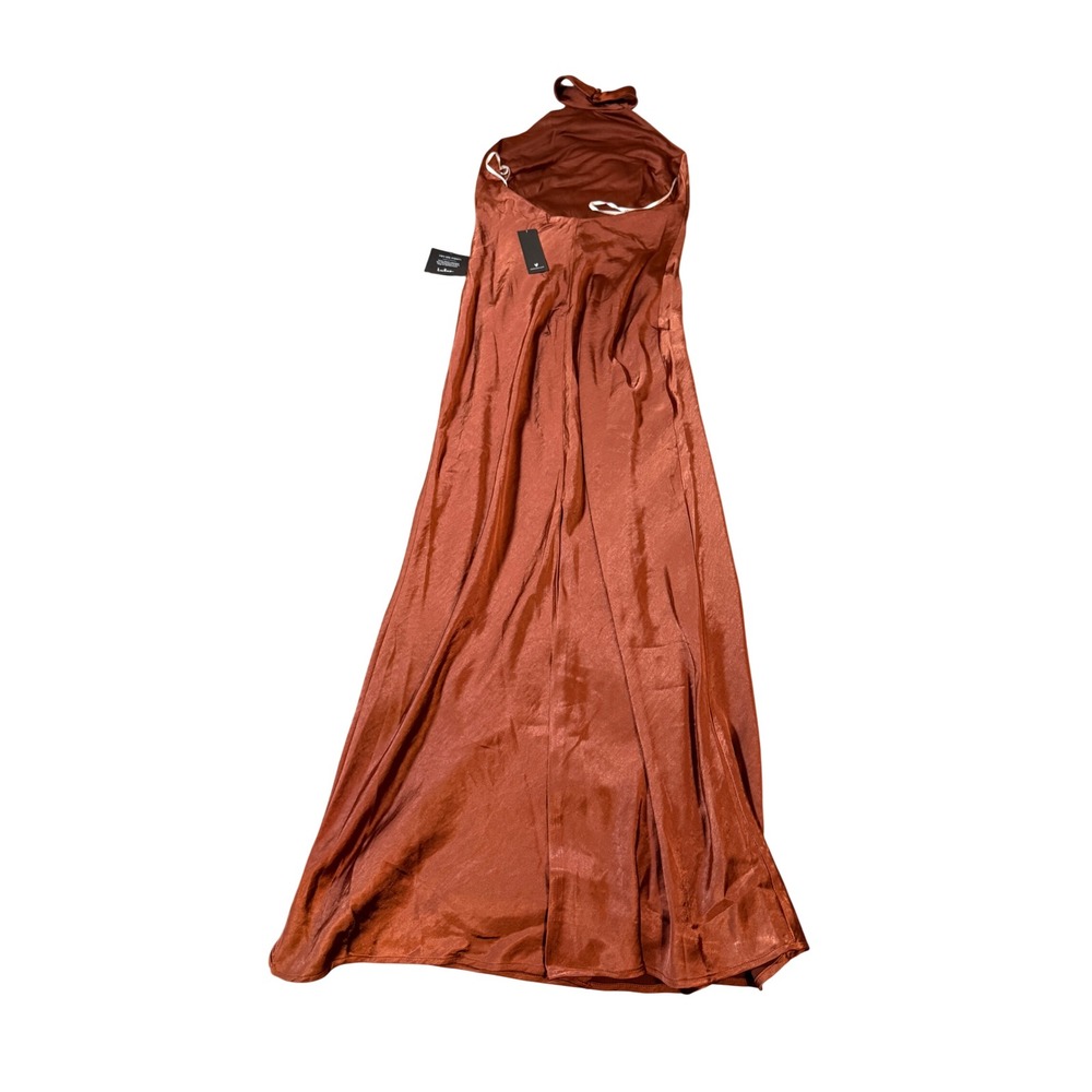 NWT Lulus Size XS Love in Your Life Rust Brown Satin Halter Maxi Dress Formal - Picture 7 of 7